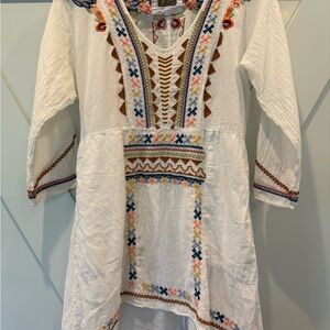 White Embellished Tiered Tunic with Scoop Neck